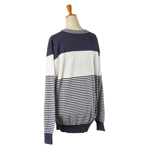 ディオール MONSIEUR ロゴ ボーダー セーター ニット サイズ：L ホワイト ネイビー コットン レディース Dior 【中古】