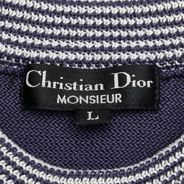 ディオール MONSIEUR ロゴ ボーダー セーター ニット サイズ：L ホワイト ネイビー コットン レディース Dior 【中古】