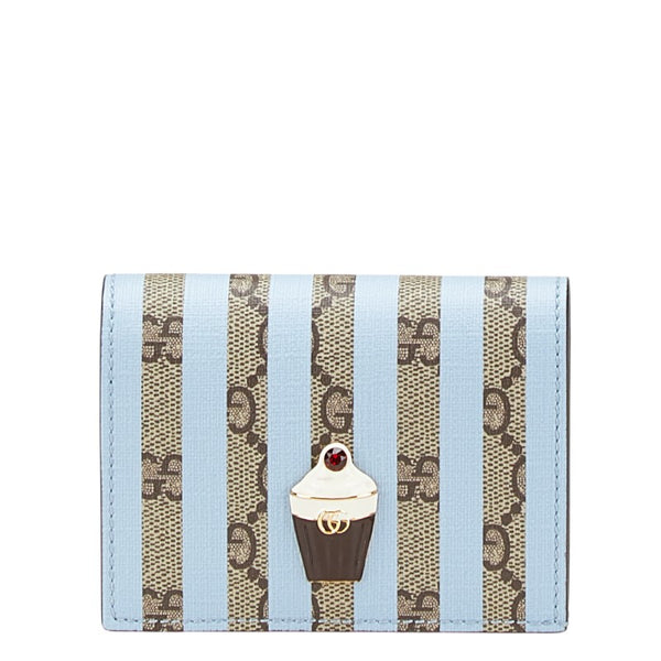グッチ GGスプリーム アイスクリーム 二つ折り財布 コンパクトウォレット 701489 ベージュ ライトブルー PVC レザー レディース GUCCI 【中古】