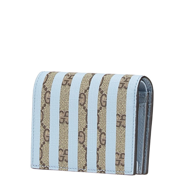 グッチ GGスプリーム アイスクリーム 二つ折り財布 コンパクトウォレット 701489 ベージュ ライトブルー PVC レザー レディース GUCCI 【中古】