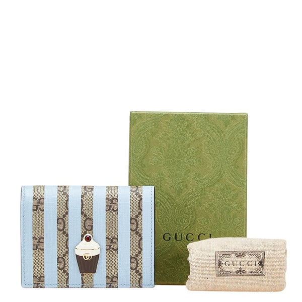 グッチ GGスプリーム アイスクリーム 二つ折り財布 コンパクトウォレット 701489 ベージュ ライトブルー PVC レザー レディース GUCCI 【中古】