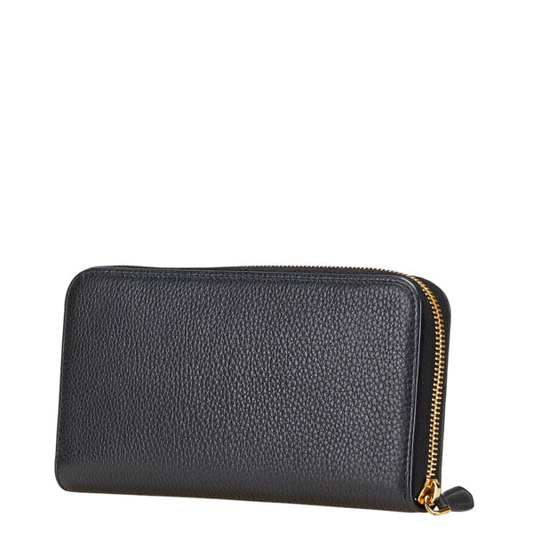 プラダ ラウンドファスナー 長財布 ネイビー レザー レディース PRADA 【中古】