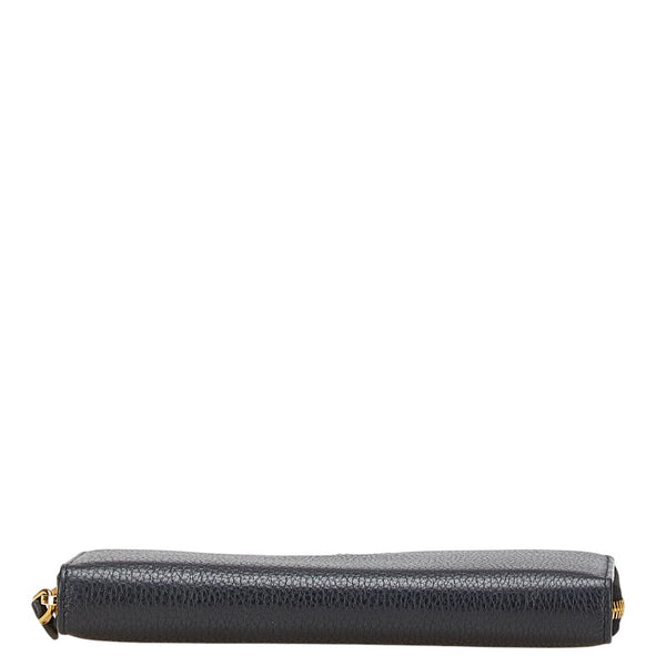 プラダ ラウンドファスナー 長財布 ネイビー レザー レディース PRADA 【中古】