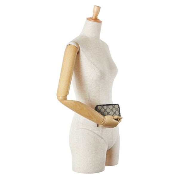 グッチ GGスプリーム コインケース パスケース 255452 ベージュ ネイビー PVC レザー レディース GUCCI 【中古】