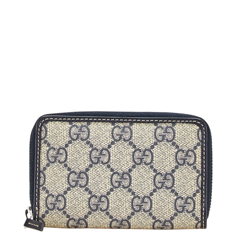 グッチ GGスプリーム コインケース パスケース 255452 ベージュ ネイビー PVC レザー レディース GUCCI 【中古】