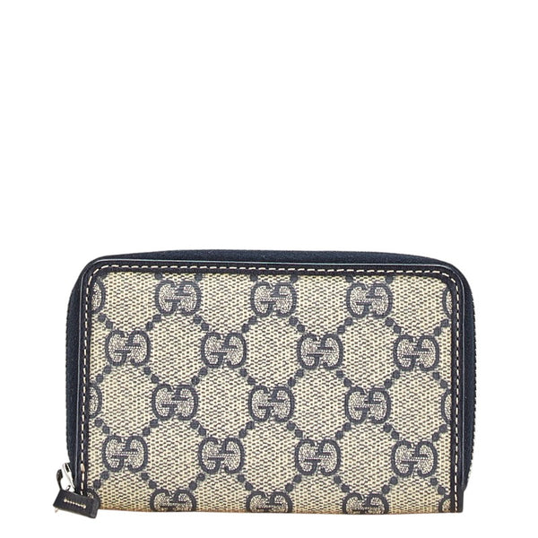 グッチ GGスプリーム コインケース パスケース 255452 ベージュ ネイビー PVC レザー レディース GUCCI 【中古】