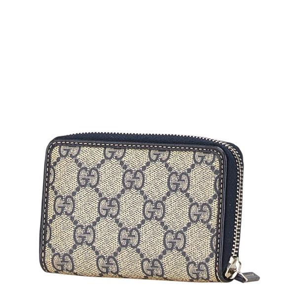 グッチ GGスプリーム コインケース パスケース 255452 ベージュ ネイビー PVC レザー レディース GUCCI 【中古】