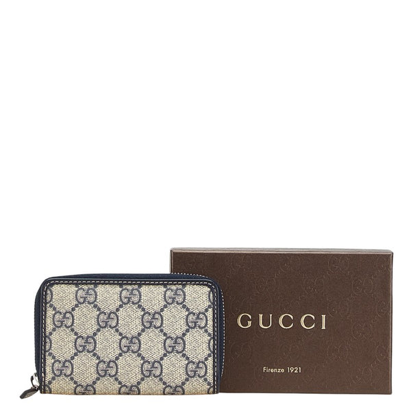 グッチ GGスプリーム コインケース パスケース 255452 ベージュ ネイビー PVC レザー レディース GUCCI 【中古】