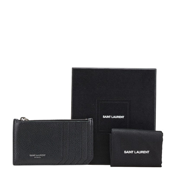 サンローラン コインケース パスケース フラグメントケース 458583 ブラック レザー メンズ SAINT LAURENT 【中古】