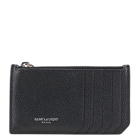サンローラン コインケース パスケース フラグメントケース 458583 ブラック レザー メンズ SAINT LAURENT 【中古】