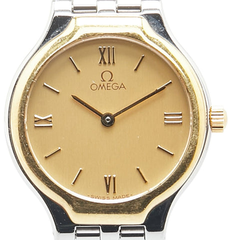 オメガ デビル 腕時計 クオーツ ゴールド文字盤 ステンレススチール イエローゴールド レディース OMEGA 【中古】