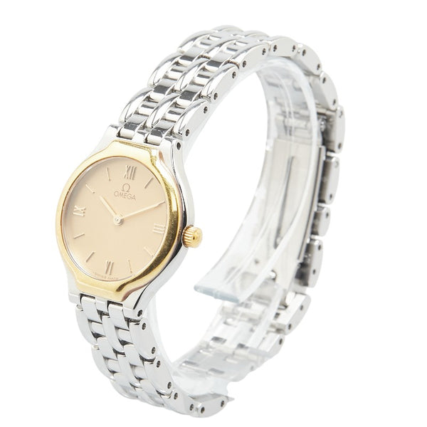 オメガ デビル 腕時計 クオーツ ゴールド文字盤 ステンレススチール イエローゴールド レディース OMEGA 【中古】