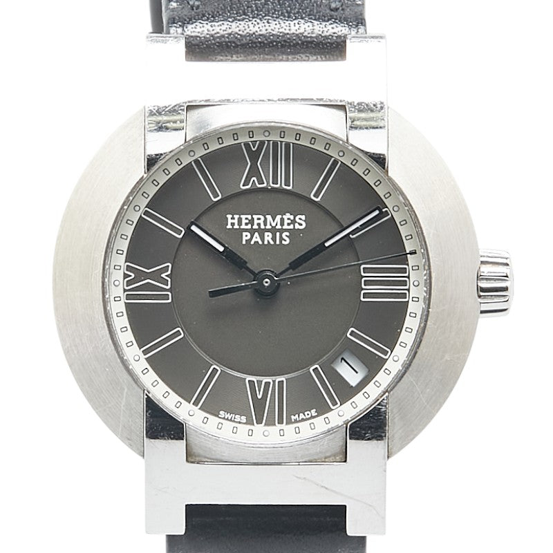 エルメス ノマード 腕時計 NO1.210 クオーツ グレー文字盤 ステンレススチール レザー レディース HERMES 【中古】