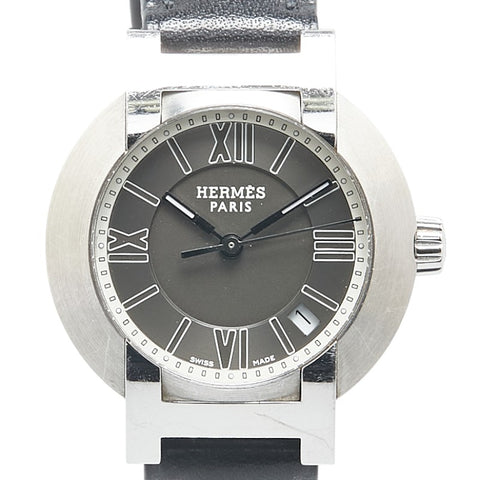 エルメス ノマード 腕時計 NO1.210 クオーツ グレー文字盤 ステンレススチール レザー レディース HERMES 【中古】