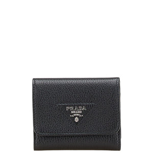 プラダ 三角ロゴ 二つ折り財布 ブラック レザー レディース PRADA 【中古】