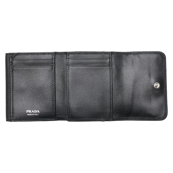 プラダ 三角ロゴ 二つ折り財布 ブラック レザー レディース PRADA 【中古】