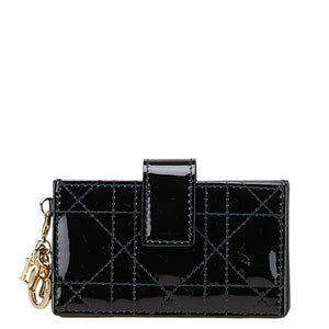 ディオール レディディオール カナージュ カードケース ブラック エナメル レザー レディース Dior 【中古】