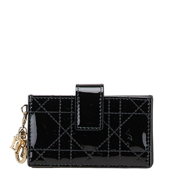 ディオール レディディオール カナージュ カードケース ブラック エナメル レザー レディース Dior 【中古】