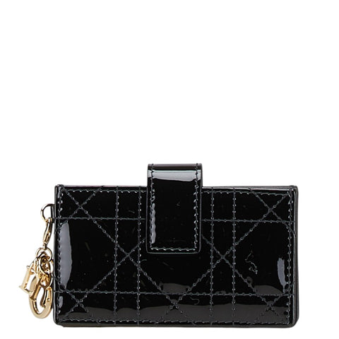 ディオール レディディオール カナージュ カードケース ブラック エナメル レザー レディース Dior 【中古】