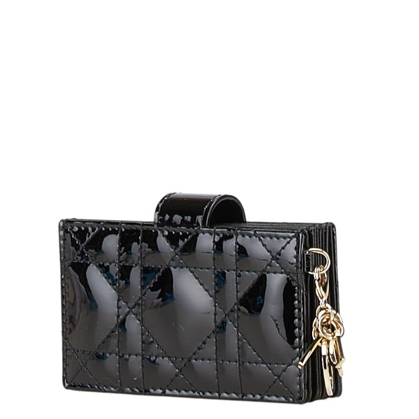 ディオール レディディオール カナージュ カードケース ブラック エナメル レザー レディース Dior 【中古】