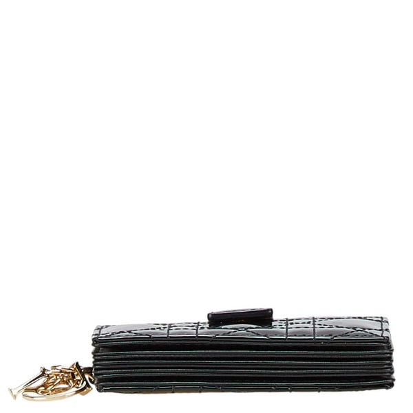 ディオール レディディオール カナージュ カードケース ブラック エナメル レザー レディース Dior 【中古】