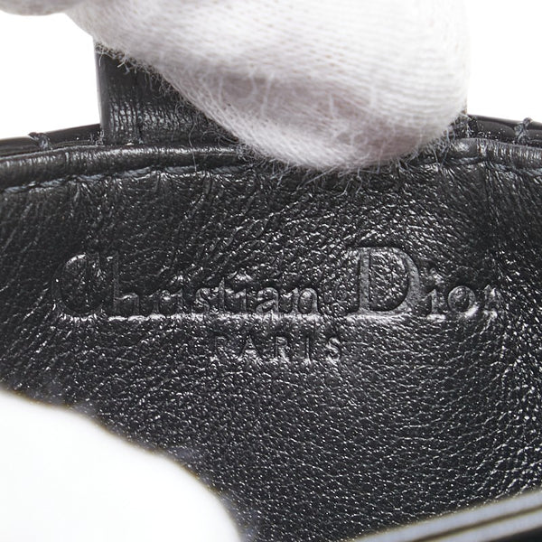 ディオール レディディオール カナージュ カードケース ブラック エナメル レザー レディース Dior 【中古】