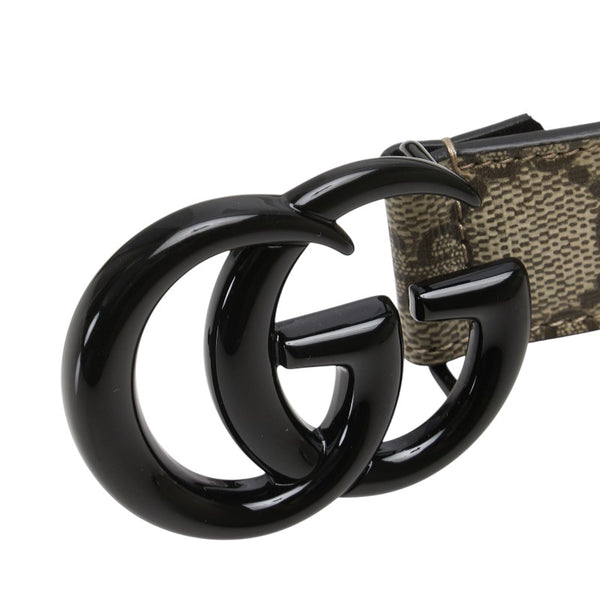 グッチ GGスプリーム ベルト 75.30 414516 ベージュ ブラック PVC レザー レディース GUCCI 【中古】