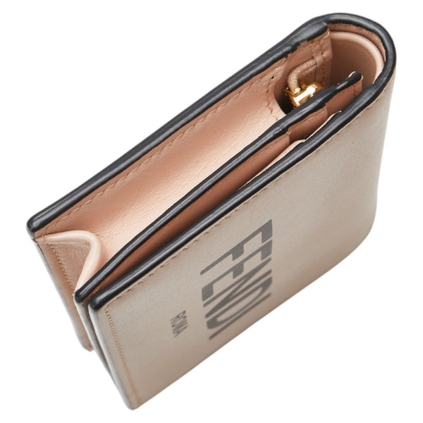 フェンディ ロゴ 二つ折り財布 8M0420 ピンク ブラック レザー レディース FENDI 【中古】
