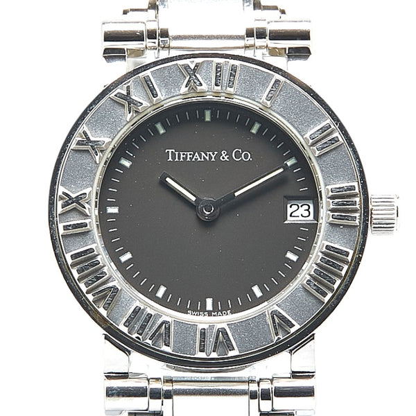 ティファニー アトラス 腕時計 クオーツ ブラック文字盤 ステンレススチール レディース TIFFANY&Co. 【中古】