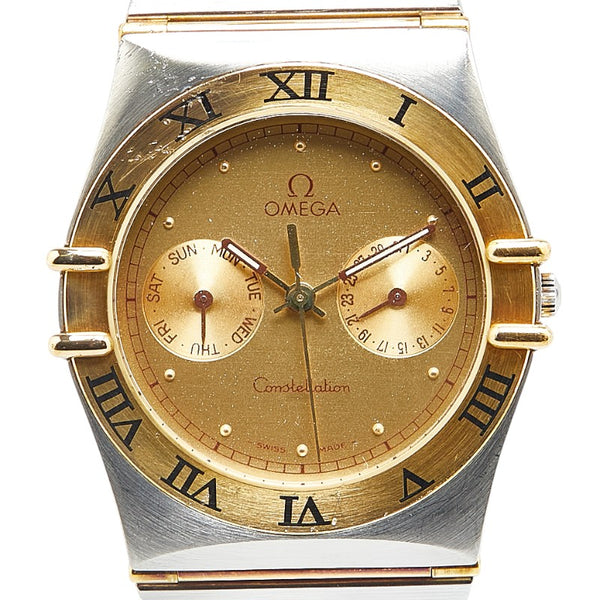 オメガ コンステレーション 腕時計 クオーツ ゴールド文字盤 ステンレススチール イエローゴールド レディース OMEGA 【中古】