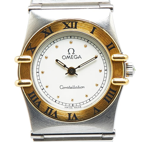 オメガ コンステレーション ミニ 腕時計 795.1080 クオーツ ホワイト文字盤 ステンレススチール イエローゴールド レディース OMEGA 【中古】