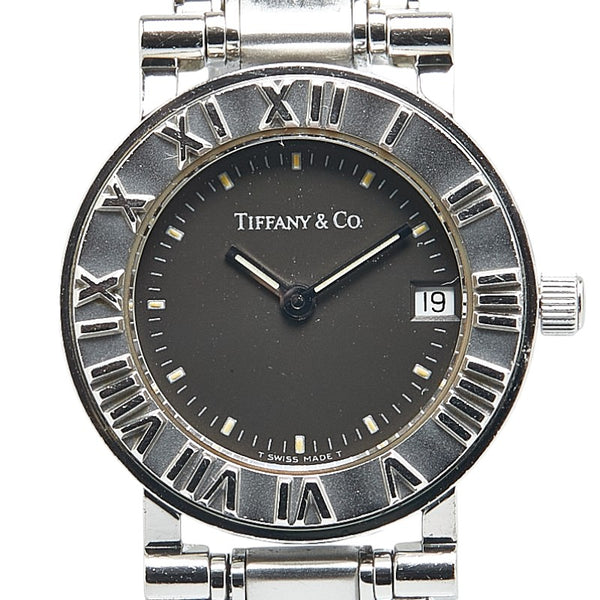 ティファニー アトラス 腕時計 クオーツ ブラック文字盤 ステンレススチール レディース TIFFANY&Co. 【中古】