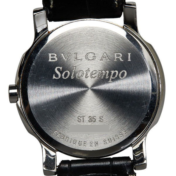 ブルガリ ソロテンポ レザー（社外品） 腕時計 ST35S クオーツ ブラック文字盤 ステンレススチール レディース BVLGARI 【中古】