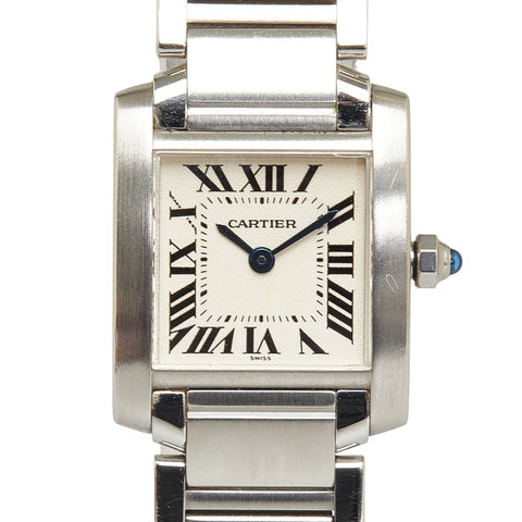 カルティエ タンクフランセーズSM 腕時計 W51008Q3 クオーツ アイボリー文字盤 ステンレススチール レディース CARTIER 【中古】