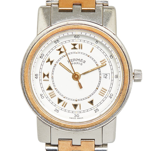 エルメス キャリック 腕時計 クオーツ ホワイト文字盤 ステンレススチール メッキ レディース HERMES 【中古】