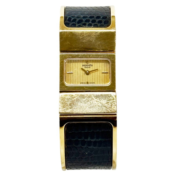 エルメス ロケ バングルウォッチ 腕時計 L01.201 クオーツ ゴールド文字盤 メッキ リザード レディース HERMES 【中古】
