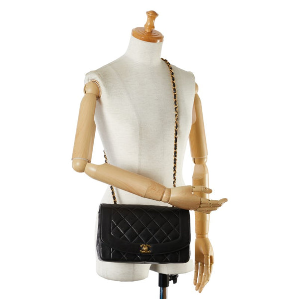 シャネル マトラッセ ダイアナ25 チェーン ショルダーバッグ ブラック ラムスキン レディース CHANEL 【中古】