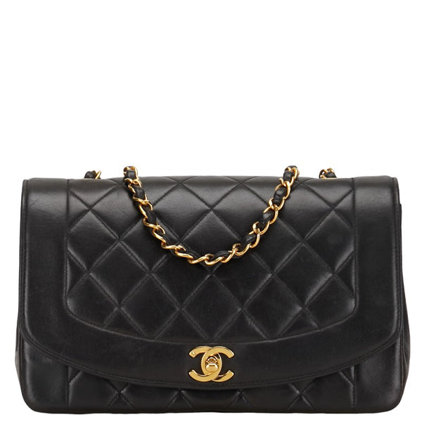 シャネル マトラッセ ダイアナ25 チェーン ショルダーバッグ ブラック ラムスキン レディース CHANEL 【中古】