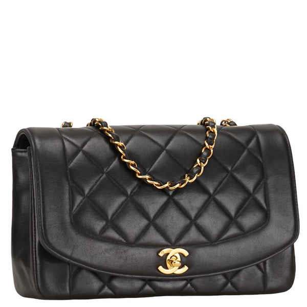 シャネル マトラッセ ダイアナ25 チェーン ショルダーバッグ ブラック ラムスキン レディース CHANEL 【中古】