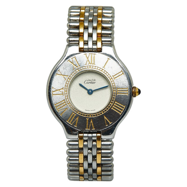 カルティエ マスト21 ヴァンティアン 腕時計 クオーツ アイボリー文字盤 ステンレススチール メッキ レディース CARTIER 【中古】