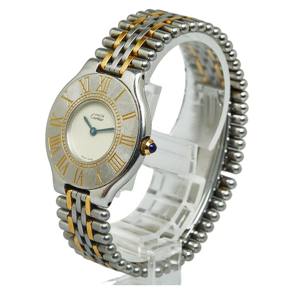 カルティエ マスト21 ヴァンティアン 腕時計 クオーツ アイボリー文字盤 ステンレススチール メッキ レディース CARTIER 【中古】