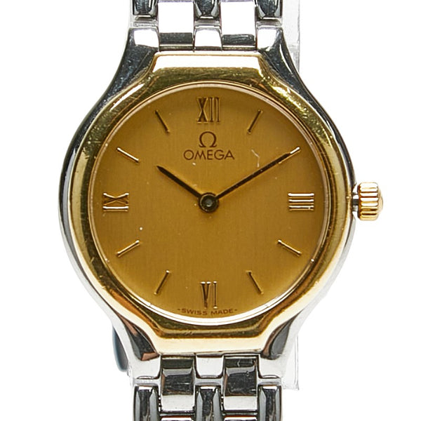 オメガ デビル 腕時計 クオーツ ゴールド文字盤 ステンレススチール レディース OMEGA 【中古】