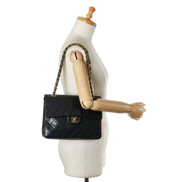 シャネル マトラッセ25 ココマーク ダブルフラップ チェーン ショルダーバッグ ブラック ラムスキン レディース CHANEL 【中古】