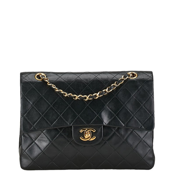 シャネル マトラッセ25 ココマーク ダブルフラップ チェーン ショルダーバッグ ブラック ラムスキン レディース CHANEL 【中古】