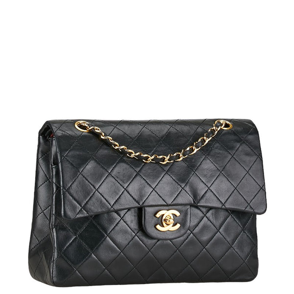 シャネル マトラッセ25 ココマーク ダブルフラップ チェーン ショルダーバッグ ブラック ラムスキン レディース CHANEL 【中古】