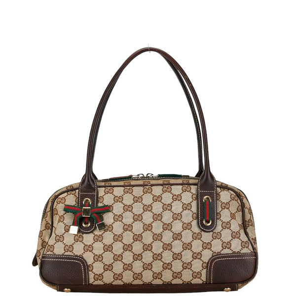 グッチ GGキャンバス プリンシー シェリーライン ハンドバッグ 161720 ベージュ ブラウン キャンバス レザー レディース GUCCI 【中古】