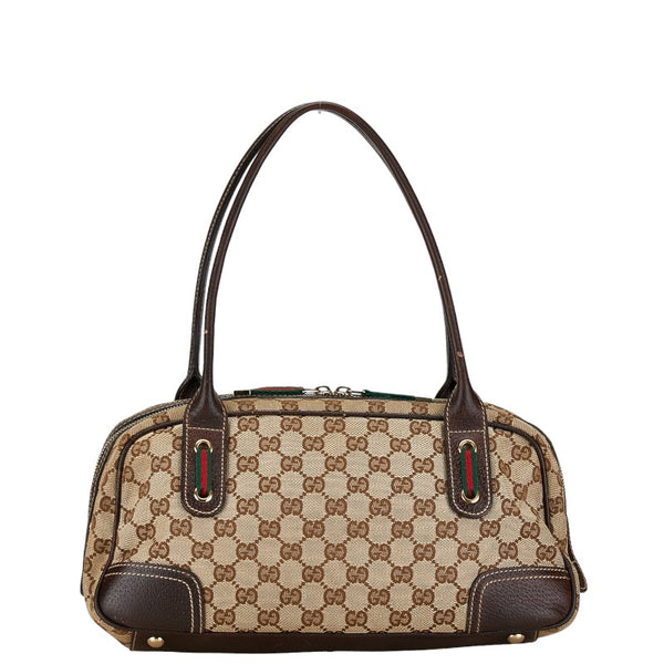 グッチ GGキャンバス プリンシー シェリーライン ハンドバッグ 161720 ベージュ ブラウン キャンバス レザー レディース GUCCI 【中古】