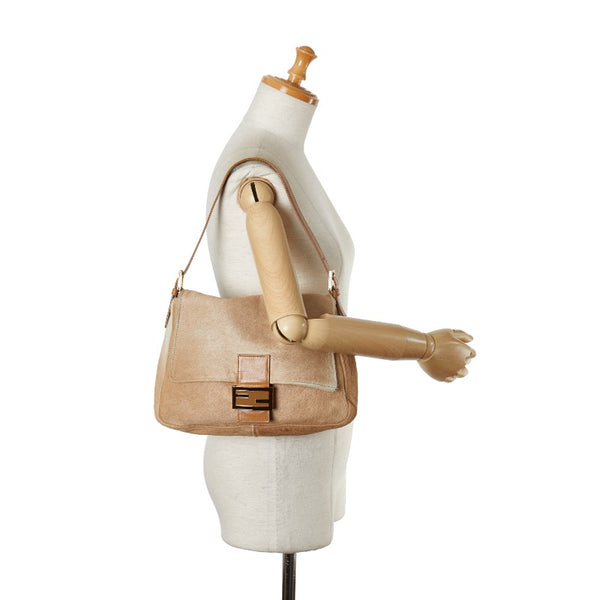 フェンディ マンマバケット ショルダーバッグ ベージュ ハラコ レザー レディース FENDI 【中古】