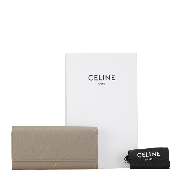 セリーヌ ラージ フラップウォレット  長財布 グレー レザー レディース CELINE 【中古】