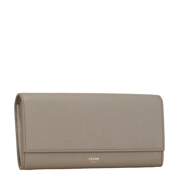 セリーヌ ラージ フラップウォレット  長財布 グレー レザー レディース CELINE 【中古】